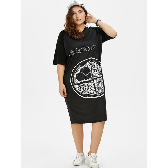 ♠ Plus Size Graffiti Baggy Graphic T-Shirt Dress ♠ - Picture 3 of 8